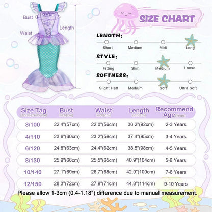 Mermaid Dresses for Girl Ariel Princess Dress up Clothes Mermaid Costume up Kids Birthday Party Cosplay Role Play Clothes 140 Cm 9-10 Years