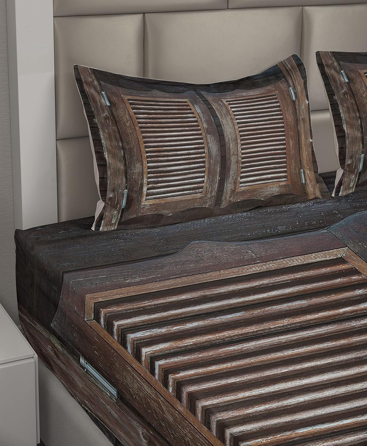 Western Sheet Set, Antique Themed Traditional Rustic Wild West Swinging Wooden Cowboy Bar Saloon Door, Fitted and Flat Sheet with Pillowcases Bedding Accent 4 Piece Set, Queen, Dark Brown