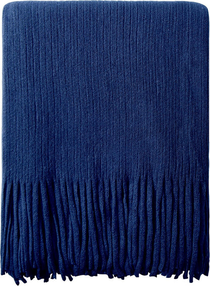Acrylic Knitted Throw Blanket, Lightweight and Soft Cozy Decorative Woven Blanket with Tassels for Travel, Couch, Bed, Sofa, 51X67 Inches, Taupe Checkered