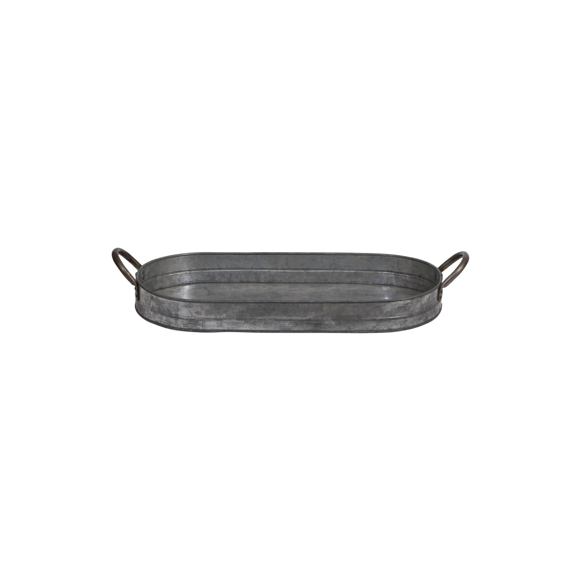 Oval Galvanized Metal Tray with Handles