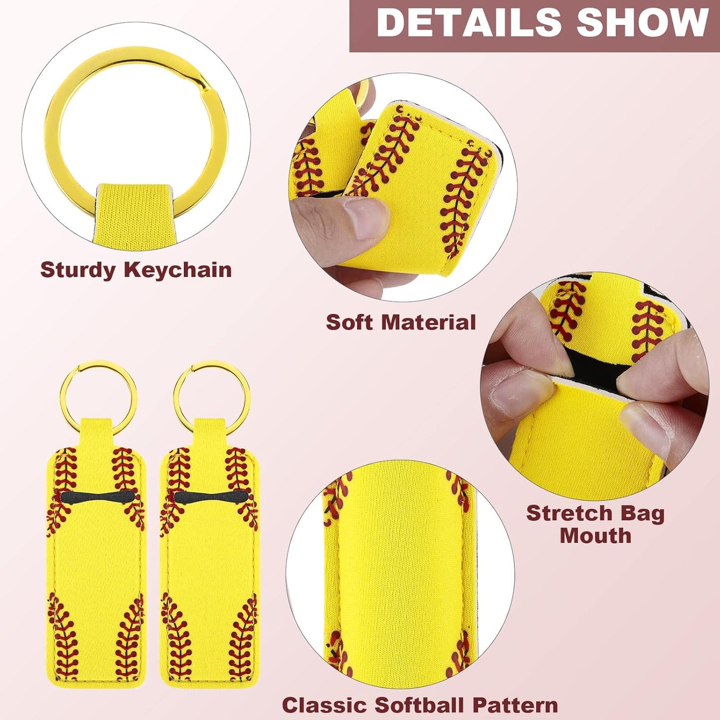 Grehge All Chapstick Holder Softball Lipstick Holder Keychain Lip Balm Lipgloss Holder Keychain