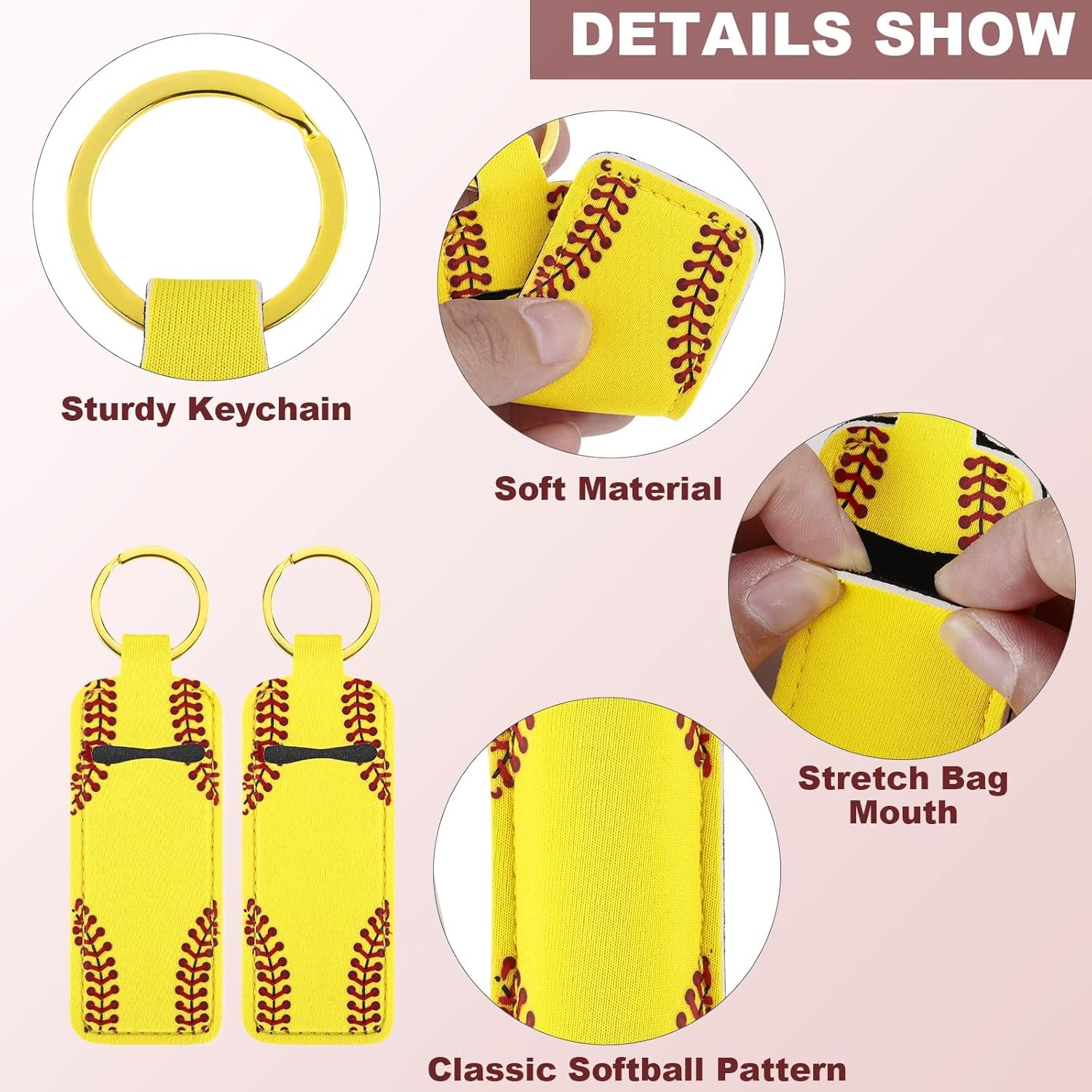 Grehge All Chapstick Holder Softball Lipstick Holder Keychain Lip Balm Lipgloss Holder Keychain