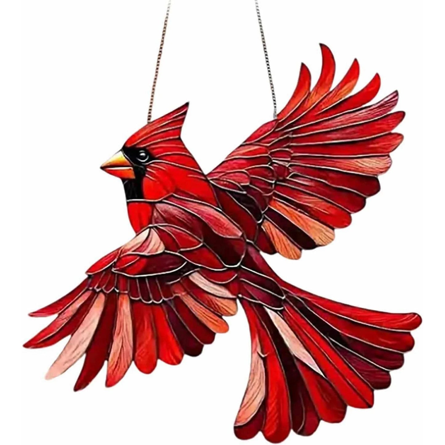 Red Cardinal Stained Glass Window Hanging,Cardinal Decor Handmade Art Craft Hanging Ornament for Window,Bird Suncatcher Home Decoration Memorial Gifts