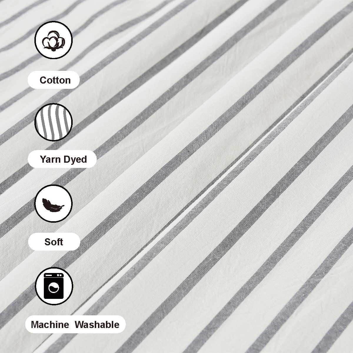 Gray and Beige Stripe Patchwork Cotton Fabric Tassel Shower Curtain for Bathroom,Farmhouse,Country Rustic and Cute Style,72 X 72 In