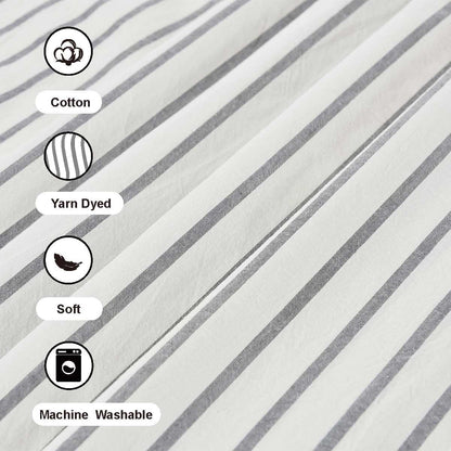 Gray and Beige Stripe Patchwork Cotton Fabric Tassel Shower Curtain for Bathroom,Farmhouse,Country Rustic and Cute Style,72 X 72 In
