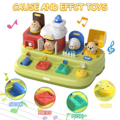 Baby Toys for 12 24 Months, Montessori Cause and Effect Toys, Musical Farm Toys, Learning Toys for 1 2 3 Year Old Girls Boys