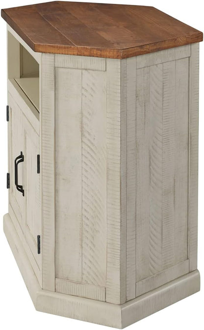 Martin Svensson Rustic Solid Wood TV Stand - Antique White and Honey Tobacco Finish - Hexagonal Shape and Farmhouse Design Entertainment Center with Shelves Included