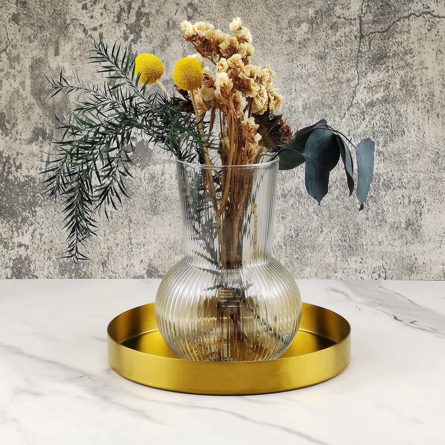 round Serving Tray, Perfume Organizer Candle Organization Centerpieces for Dinning Preppy Room Decor Coffee Table Desk Vanity Countertop Bathroom Storage Accessories, Brass Gold, 8 Inch