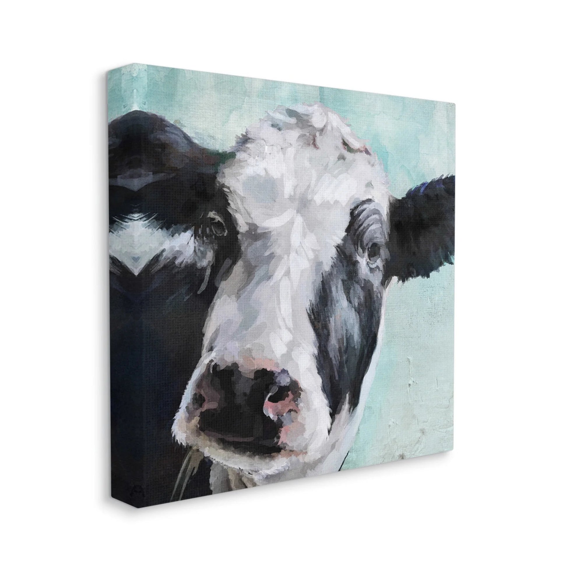 The Stupell Home Decor Collection Gentle Farm Cow Painting on Blue XL Stretched Canvas Wall Art, 30 X 1.5 X 30