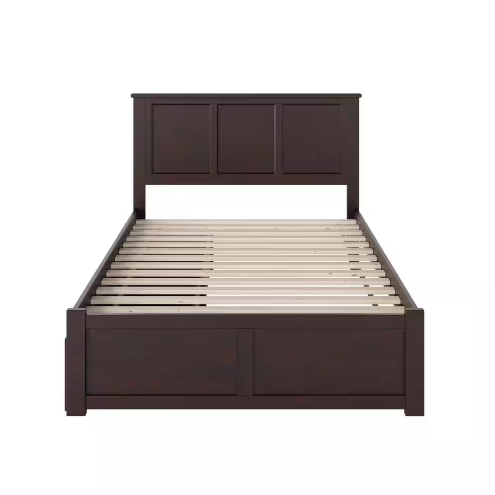 Madison Full Platform Bed with Flat Panel Foot Board and 2-Urban Bed Drawers in Espresso