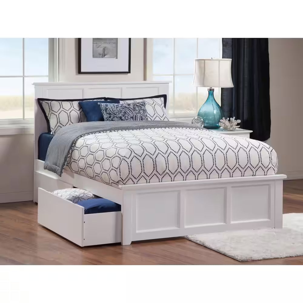 Madison Walnut Full Platform Bed with Matching Foot Board and 2 Urban Bed Drawers
