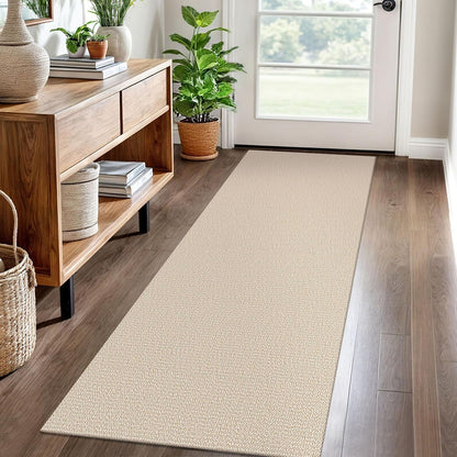 Washable Runner Rug 2X6 Ft Non Slip Runners for Hallways Cotton Rubber Backed Kitchen Runner Braided Indoor Floor Carpet Runners for Entryway, Hallway, Kitchen, Bedroom, Beige/White
