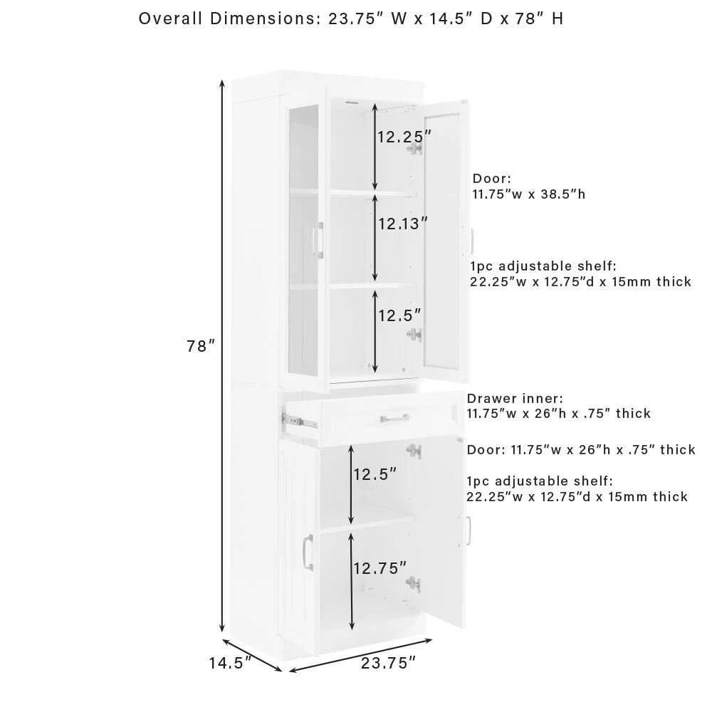 Stanton Wood Pantry with Glass Door in White (Set of 2)