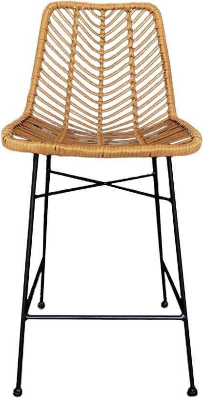 36" Rattan Counter Stool with Black Metal Frame- Use for Indoor and Outdoor, Comfortable Design and Durable Metal Frame. Wicker Stool