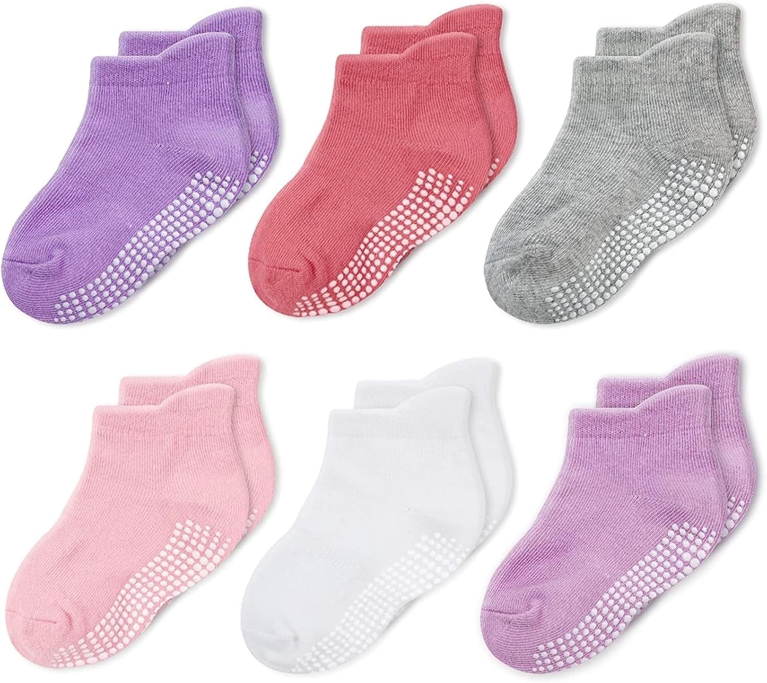 Baby & Toddler Socks with Grippers Non Slip Ankle Grip Socks for Boys and Girls Babies - Comfy Soft Cotton - 6 Pack