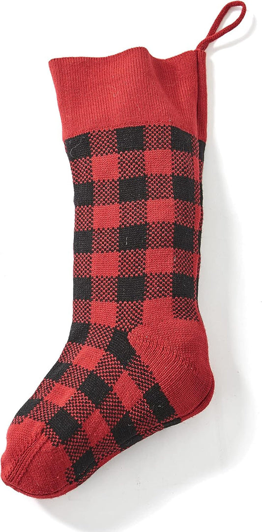 Knit Christmas Stockings - Buffalo Checker Farmhouse Holiday Decor - Red/Black