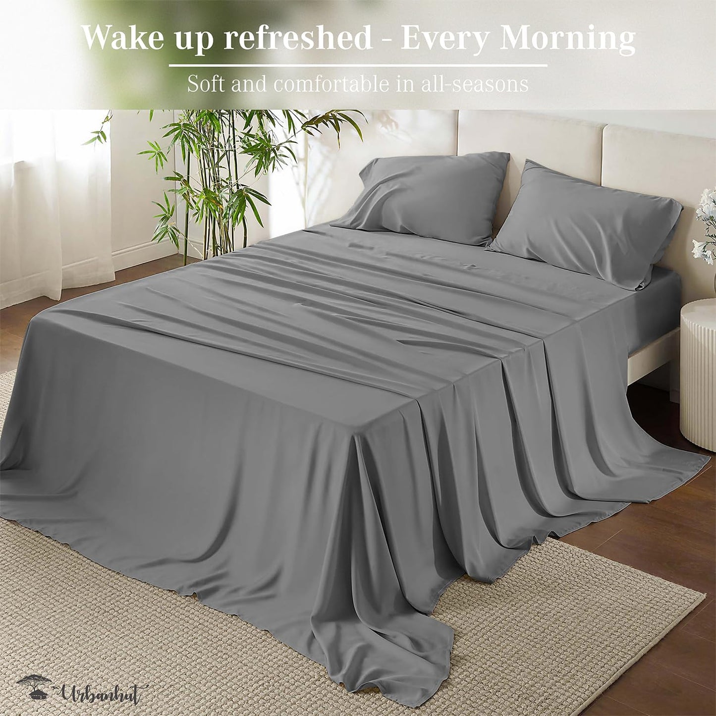 800 Thread Count Egyptian Cotton Sheets King Size, Long Staple Soft & Breathable, 4 Pc Bed Sheet for King Size Bedding, Sateen Weave Luxury Hotel Bed Sheets Fits 16" Deep Pocket - Dark Grey