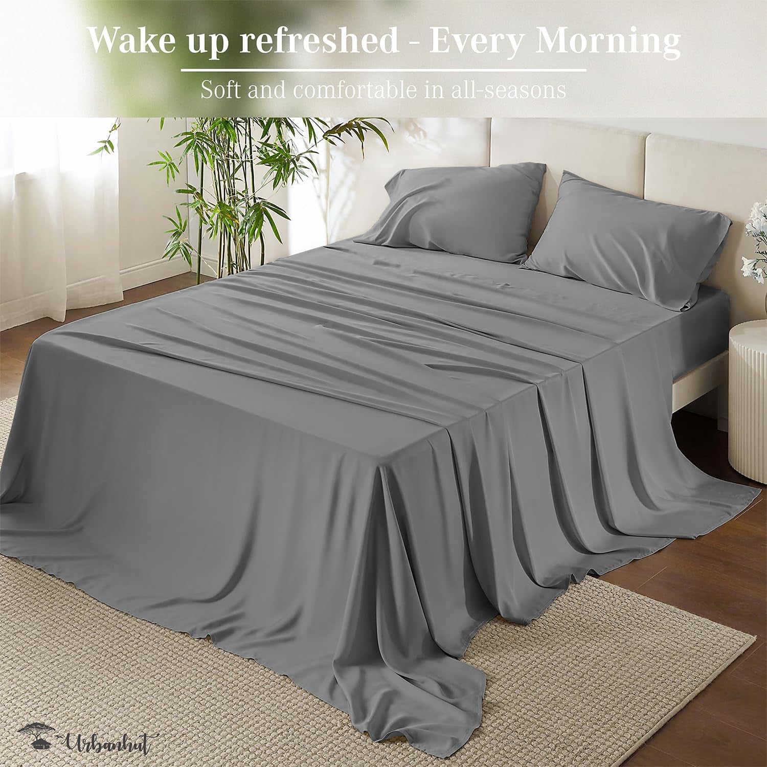 800 Thread Count Egyptian Cotton Sheets King Size, Long Staple Soft & Breathable, 4 Pc Bed Sheet for King Size Bedding, Sateen Weave Luxury Hotel Bed Sheets Fits 16" Deep Pocket - Dark Grey