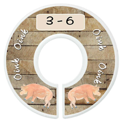 Baby Nursery Closet Dividers, Barnyard Themed, 6 Piece Set, Plastic, Multicolor, 3.5 in Height and Width, 1 3/8 in Diameter Opening
