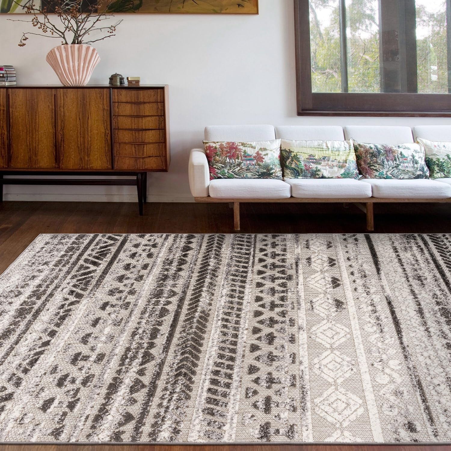 Modern Stripes Geometric Indoor/Outdoor Area Rug 5' X 7' Gray