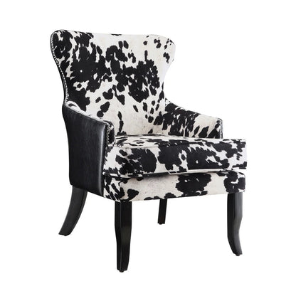 Farmhouse Microfiber Cowhide Print Accent Chair in Black