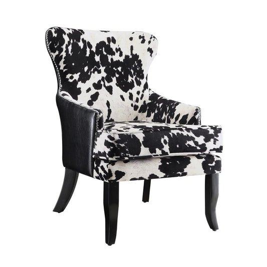 Farmhouse Microfiber Cowhide Print Accent Chair in Black
