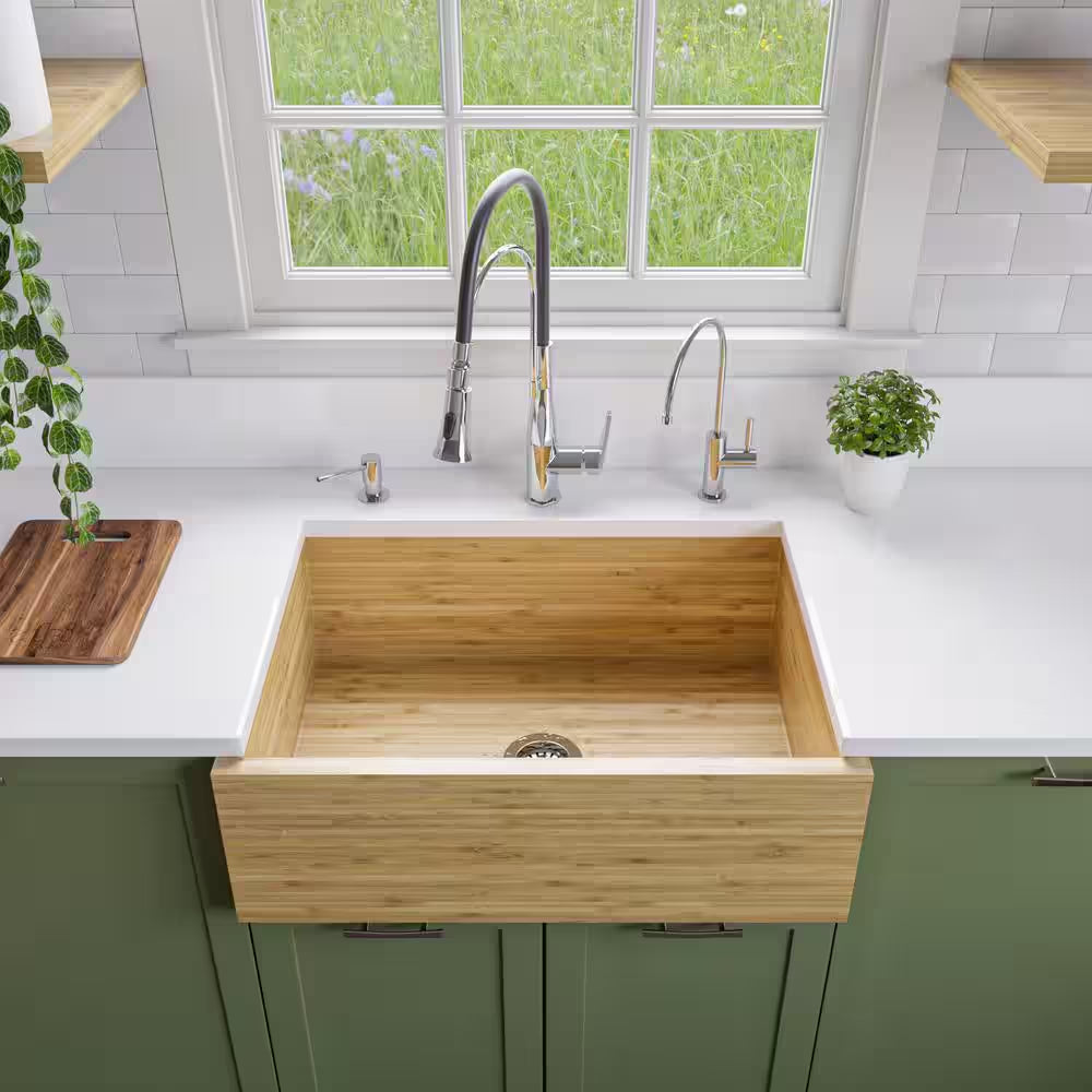 Farmhouse/Apron-Front Bamboo 30 In. Single Bowl Kitchen Sink