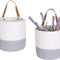 2Pack Small Hanging Basket-Cotton Rope Wall Basket with Handle, Hanging Storage Baskets, Shelf Baskets Storage Bin Closet Organizer 6"×6.3", Woven Plant Basket - (White & Grey)