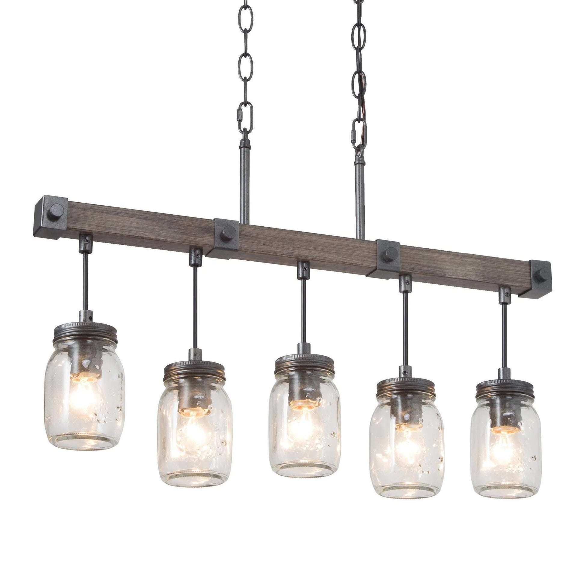 5-Light Rusty Black and Brown Wood Grain Farmhouse Textured Glass Linear LED Kitchen Island Light, Large Linear Modern Farmhouse Chandeliers Light for Dining Room, Kitchen Island, Bedroom