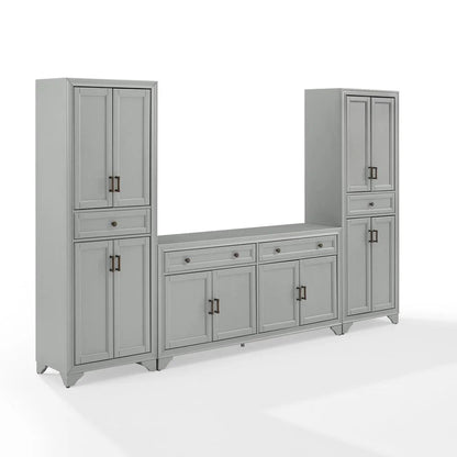 Tara 3-Piece Modern Farmhouse Sideboard Buffet Cabinet and Kitchen Storage Pantry Set
