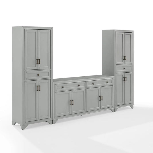 Tara 3-Piece Modern Farmhouse Sideboard Buffet Cabinet and Kitchen Storage Pantry Set