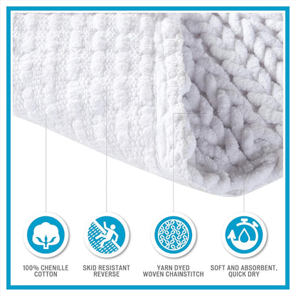 Lasso 100% Cotton Chenille Chain Woven Stitch Bathroom Rug - Non Slip - Absorbent, Quick Dry Bath Mat, 24X40, Charcoal
