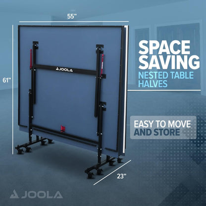 inside Professional MDF Indoor Ping Pong Table with Quick Clamp Table Tennis Net and Post Set - 10 Minute Easy Assembly - Tournament Quality - Foldable with Single Player Playback Mode