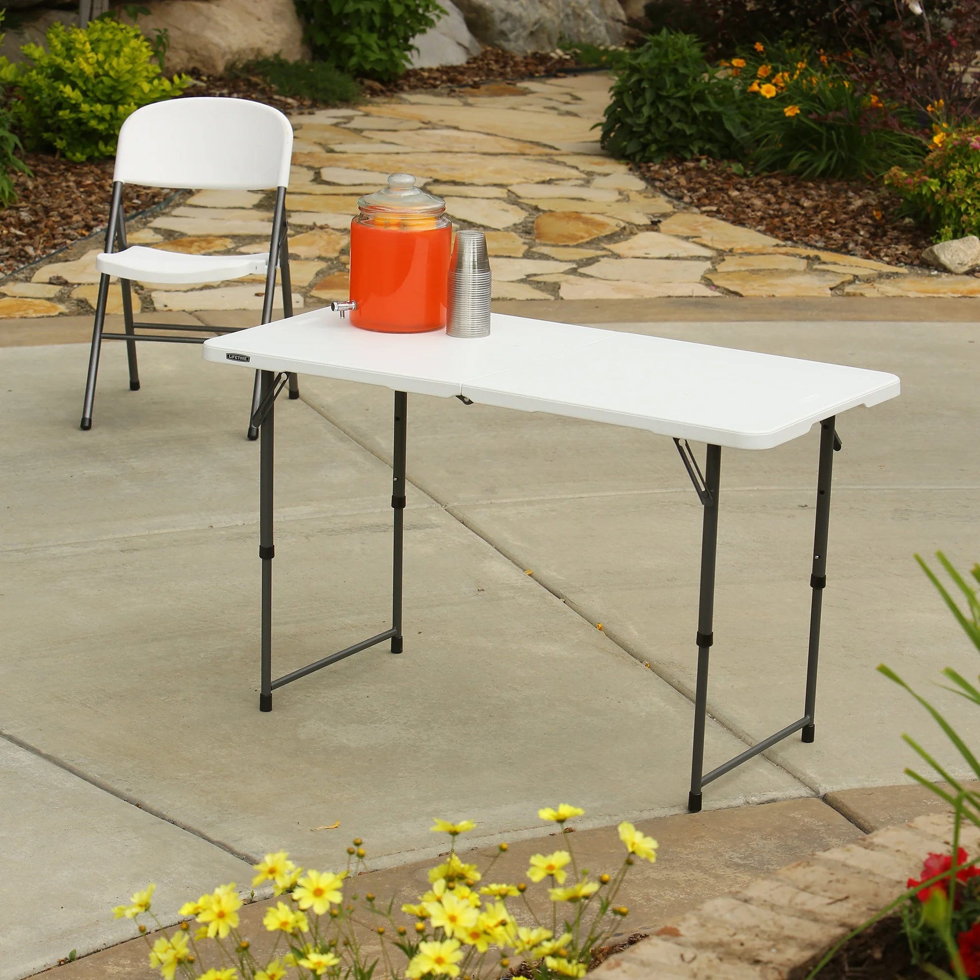 4 Foot Fold-In-Half Adjustable Height Table, Indoor/Outdoor Essential, White (80509)