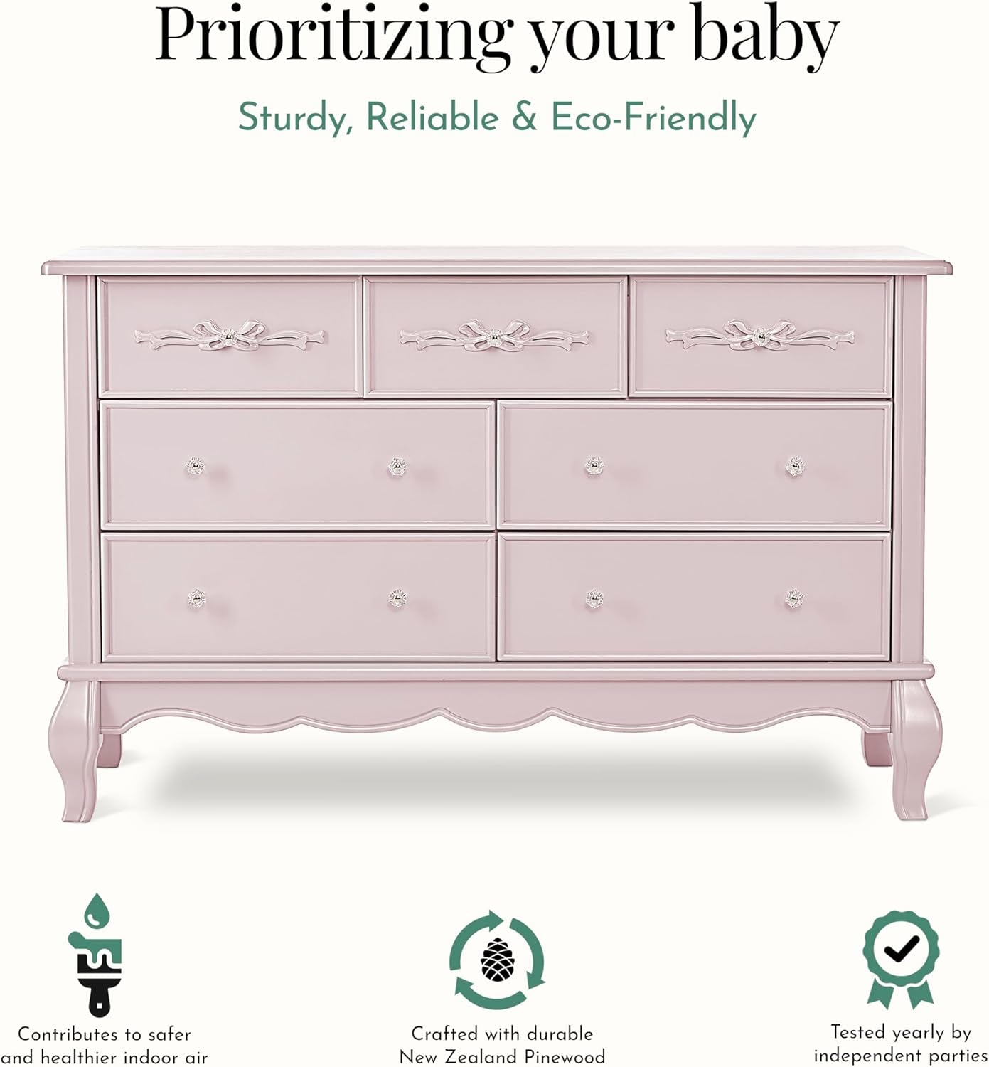 Aurora 7 Drawer Double Dresser, Dusty Rose