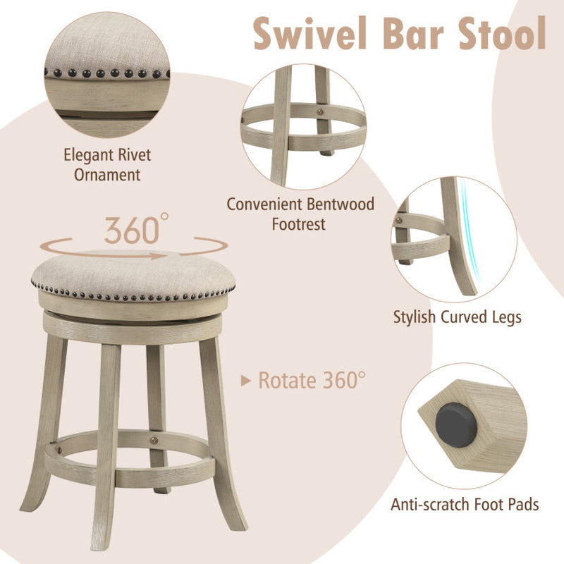 24/26.5 Inches Swivel Bar Stools Set of 2 Wth Wooden Frame