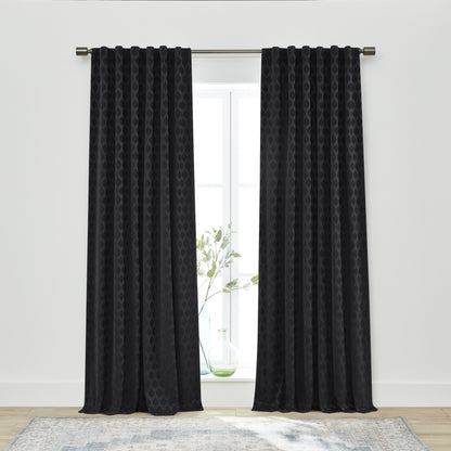 Jacquard Velvet Blackout Rod Pocket/Back Tab Single Curtain Panel, Rich Black, 50" W X 84" L