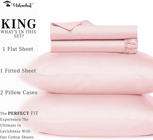 700 Thread Count King Size Egyptian Cotton Sheets, 4Pc Sheet Set Soft Luxury Bed Sheets for King Size Bed, Sateen Weave Hotel Sheets, 16'' Elasticized Deep Pocket - Blush Pink