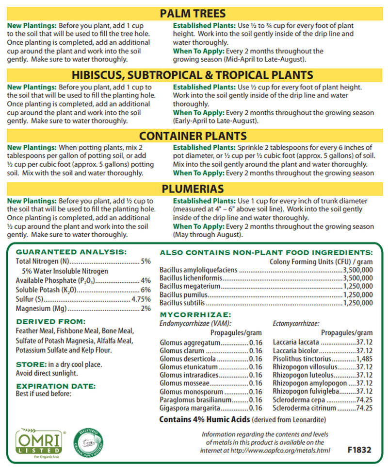 Palm, Tropical & Hibiscus Organic Plant Food, 4-4-6 Fertilizer, 12 Lb.