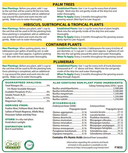 Palm, Tropical & Hibiscus Organic Plant Food, 4-4-6 Fertilizer, 12 Lb.
