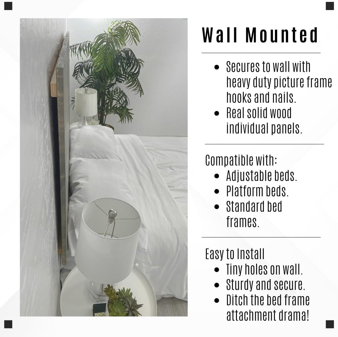Solid Wood Headboard Gray Fog Oil-Based Finish with Smooth Natural Wood Grain, Wall-Mounted Panels, Adjustable Height, Rustic Coastal Bedroom, Built to Last, King Size Head Board