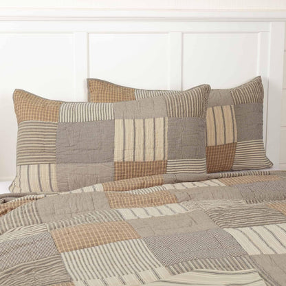 Sawyer Mill Patchwork Chambray Cotton Farmhouse Bedding Pre-Washed Square Sham Queen Quilt Set, Twin, Charcoal Grey