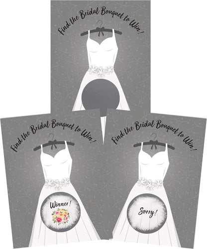 Wedding Dress Scratch off Game Cards 26 Pack, 2 Winners - Bridal Shower Engagement Party Bachelorette Favor