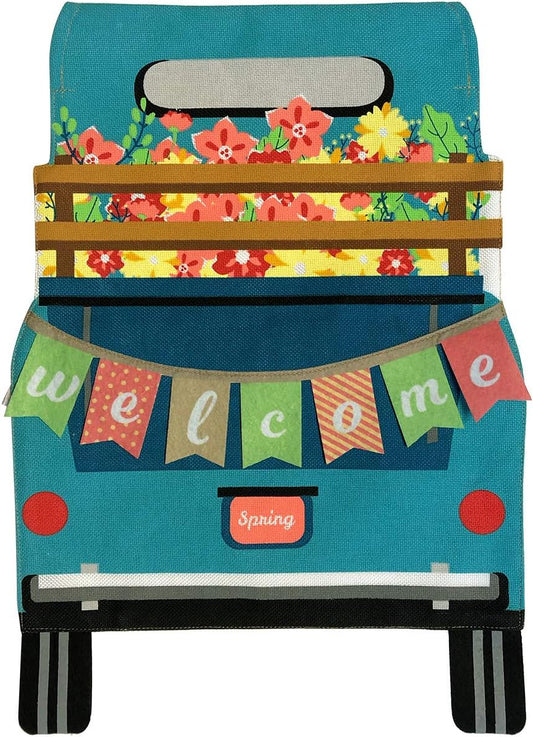 Springtime Pickup Burlap Garden Flag Welcome Floral 12.5" X 18"