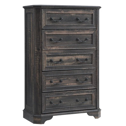 Theron Farmhouse 5 Drawer Bedroom Dresser, Wood Tall Chest of Drawers, Closet Storage for Bedroom