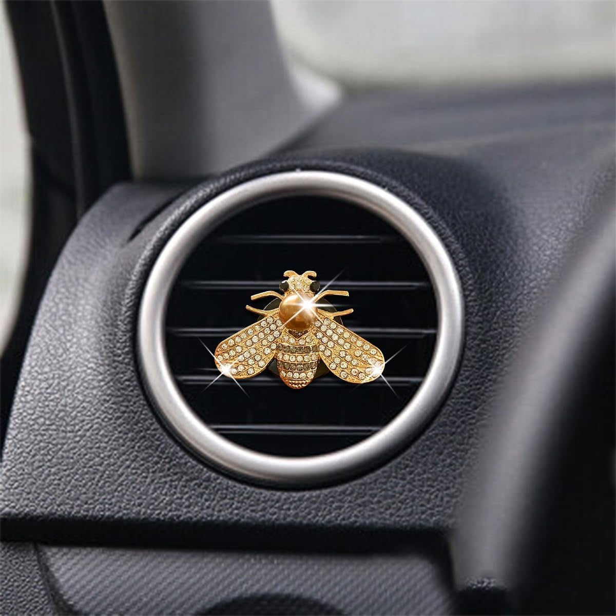 2 Pcs Bling Bee Air Vent Clips, Crystal Bee Car Air Conditioning Outlet Clip, Rhinestone Diamond Bee Auto Interior Decoration, Universal Vehicle Diffuser Vent Decors for Women (Style A)