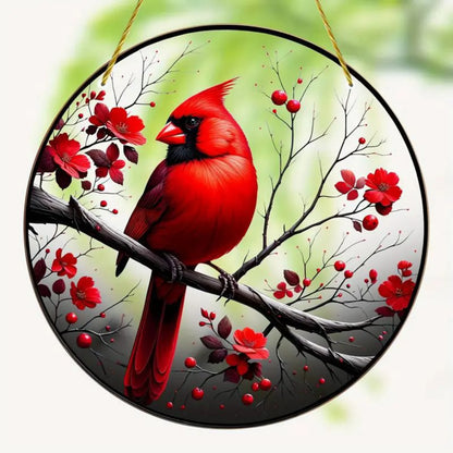 Cardinal Stained Acrylic Suncatcher Red Bird Sun Catcher Cardinal Acrylic Wall Window Hanging Ornament Hand-Painted Glass Panel Decor Christmas Birthday Gift for Grandma Birds Lover