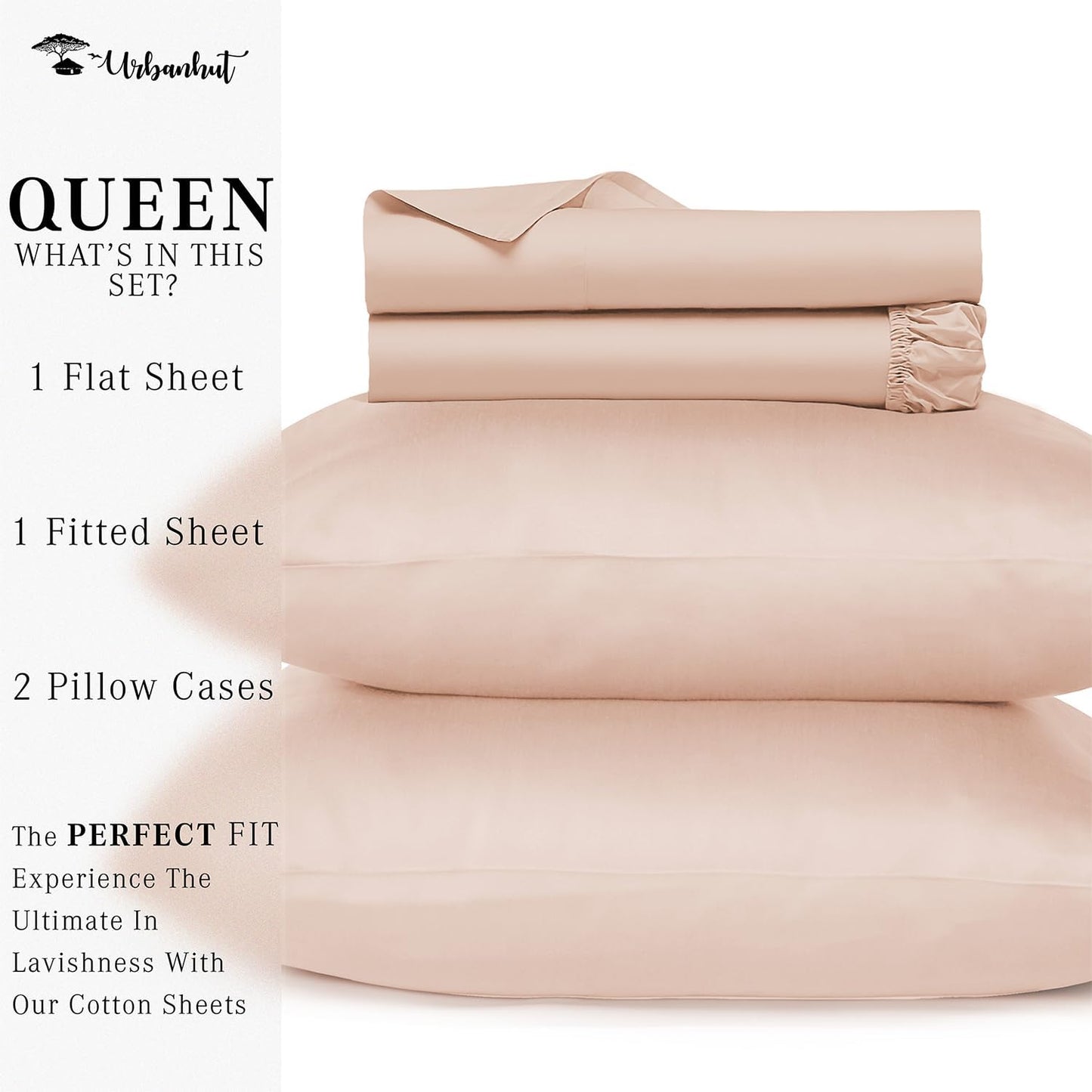 800 Thread Count Queen Size Egyptian Cotton Sheets Set, 4 Pc Bed Sheet Sets for Queen Size Bedding, Luxury Hotel Sheets Sateen Finish Fits 16" Deep Pocket - Blush Pink