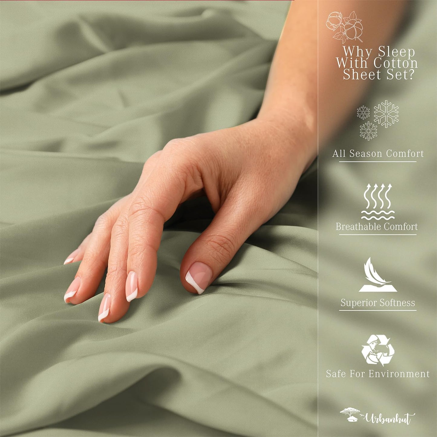 800 Thread Count Egyptian Cotton California King Size Sheets Set, Sateen Weave Luxury Hotel Bedsheets, 4 Pc Bed Sheet Sets, Fits 16" Deep Pocket - Sage