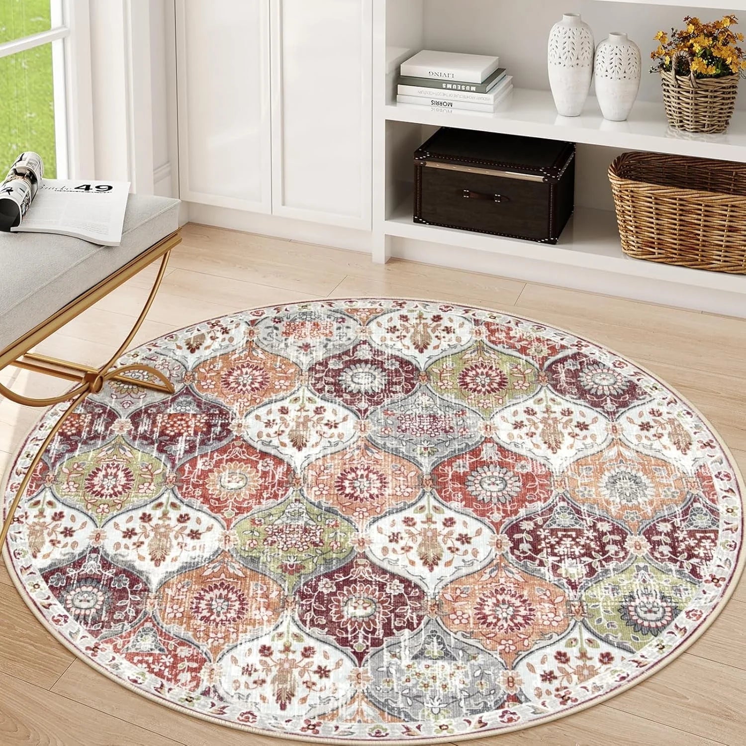 5'X7' Area Rug for Living Room Non-Slip Moroccan Indoor Washable Rug Ultra-Thin Foldable Soft Carpet Floral Accent Throw Rug for Kitchen Entryway Bathroom Bedroom Office Carpet,Grey